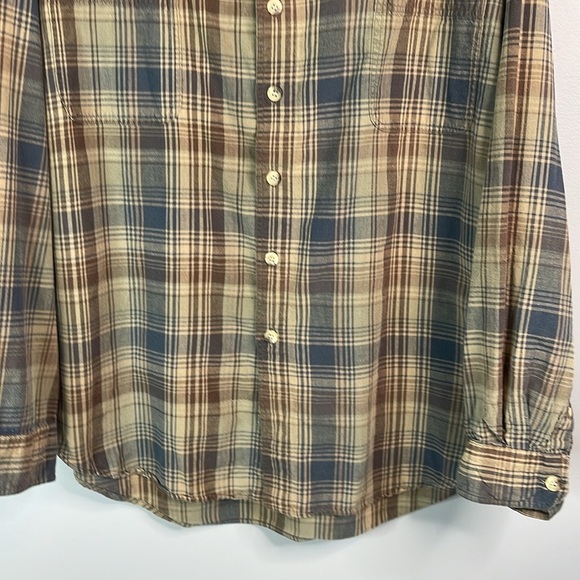 VINTAGE 90s Eldorado Reserve Mens Plaid Button Up Shirt Taupe Blue Cotton XXL - Picture 6 of 12
